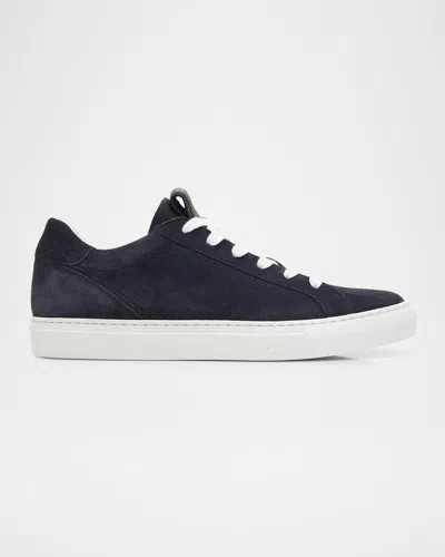 Brunello Cucinelli Bead-embellished Suede-trimmed Stretch-knit Sneakers In Blue