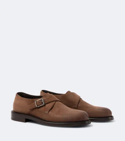 Brunello Cucinelli Monili Suede Monk Strap Shoes In Brown
