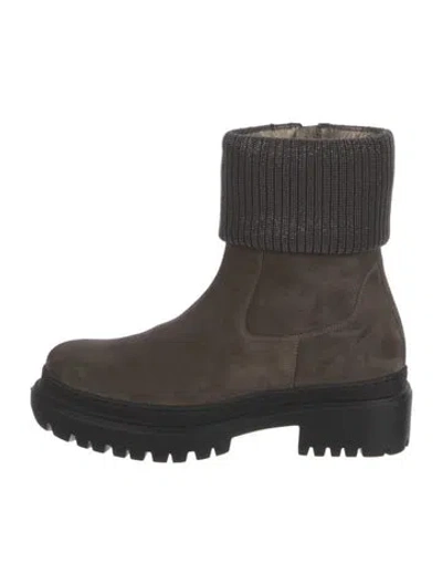 Pre-owned Brunello Cucinelli Monili Suede Moto Boots W/ Tags In Brown