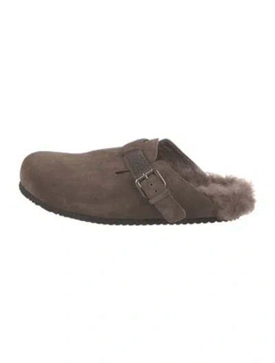 Pre-owned Brunello Cucinelli Monili Suede Mules In Brown