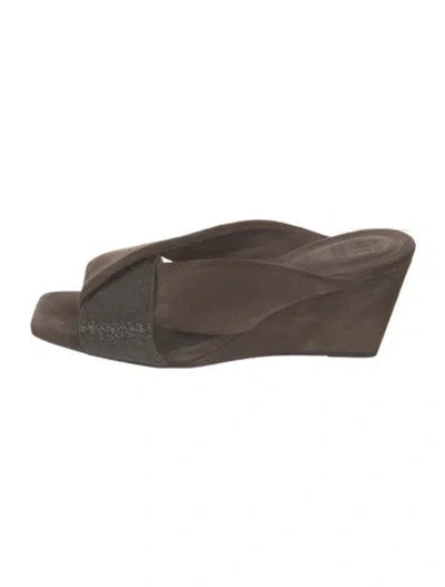 Pre-owned Brunello Cucinelli Monili Suede Mules In Brown