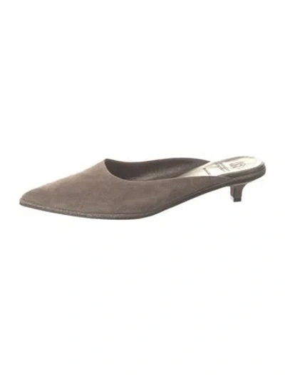 Pre-owned Brunello Cucinelli Monili Suede Mules In Brown
