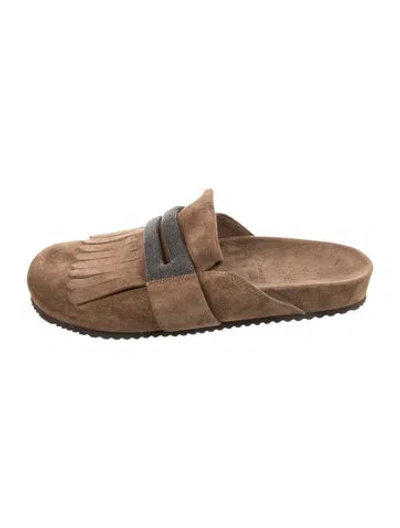 Pre-owned Brunello Cucinelli Monili Suede Mules In Brown