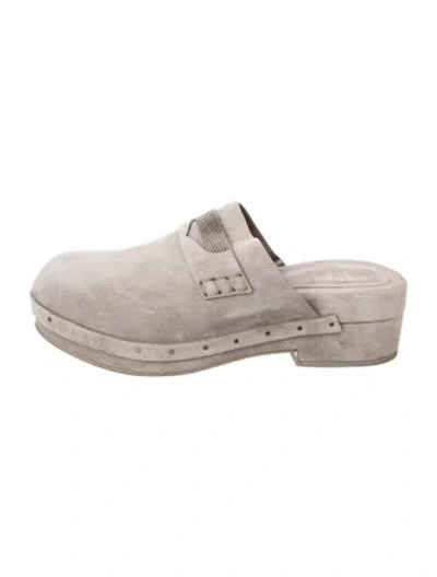 Pre-owned Brunello Cucinelli Monili Suede Mules In Gray