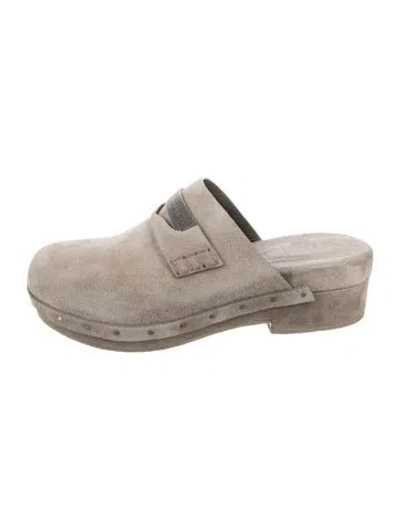 Pre-owned Brunello Cucinelli Monili Suede Mules In Gray