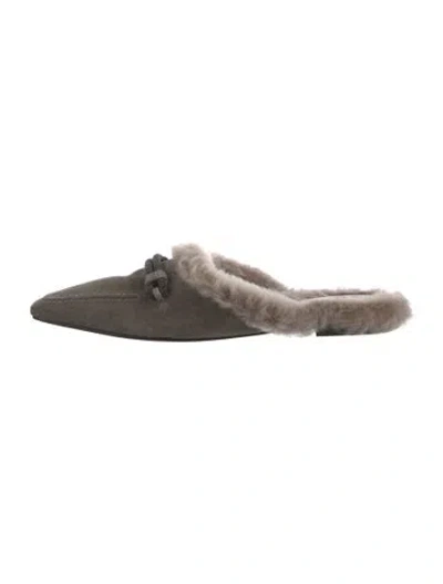 Pre-owned Brunello Cucinelli Monili Suede Mules In Grey