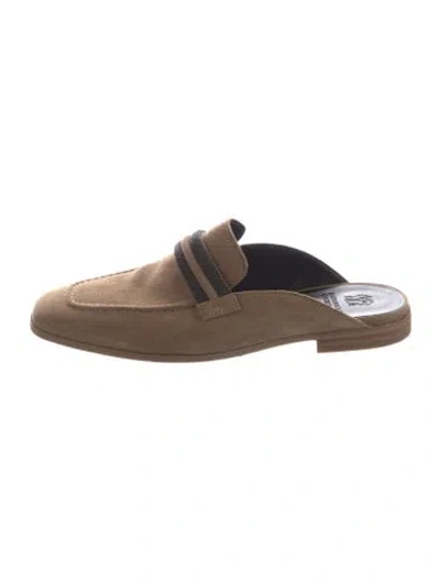 Pre-owned Brunello Cucinelli Monili Suede Mules In Metallic/neutrals