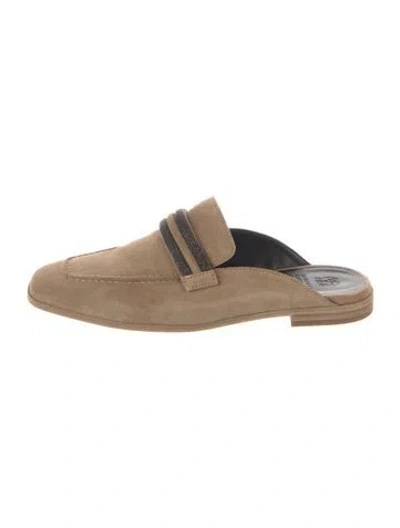 Pre-owned Brunello Cucinelli Monili Suede Mules In Metallic/neutrals