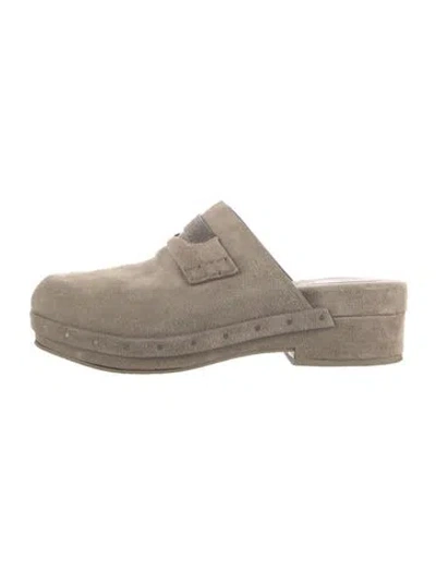 Pre-owned Brunello Cucinelli Monili Suede Mules In Neutral