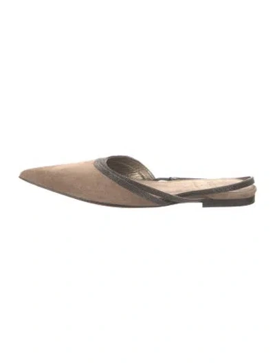 Pre-owned Brunello Cucinelli Monili Suede Mules In Neutral