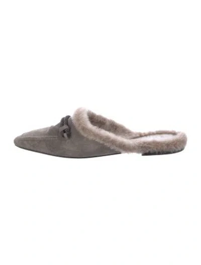 Pre-owned Brunello Cucinelli Monili Suede Mules In Neutral