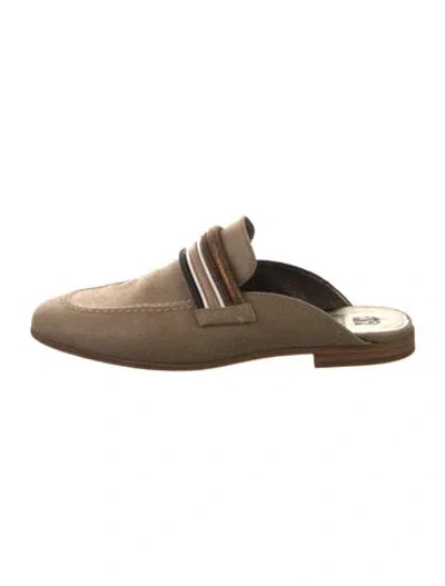 Pre-owned Brunello Cucinelli Monili Suede Mules In Neutral