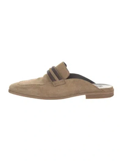 Pre-owned Brunello Cucinelli Monili Suede Mules In Neutral