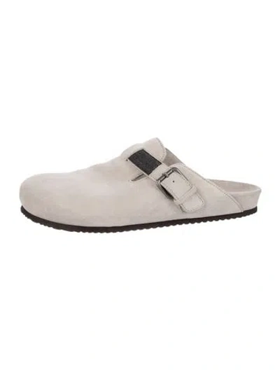 Pre-owned Brunello Cucinelli Monili Suede Mules In Neutral