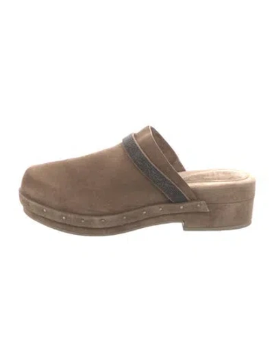 Pre-owned Brunello Cucinelli Monili Suede Mules In Neutral