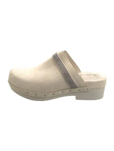 Pre-owned Brunello Cucinelli Monili Suede Mules In Neutral