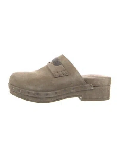Pre-owned Brunello Cucinelli Monili Suede Mules In Neutrals
