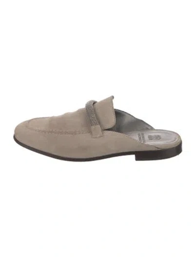 Pre-owned Brunello Cucinelli Monili Suede Mules In Neutrals