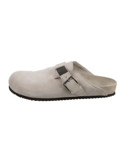 Pre-owned Brunello Cucinelli Monili Suede Mules In Neutrals