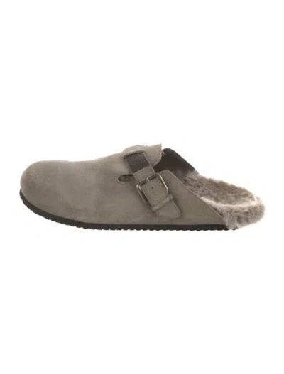 Pre-owned Brunello Cucinelli Monili Suede Mules In Neutrals