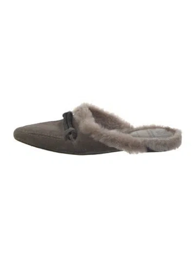 Pre-owned Brunello Cucinelli Monili Suede Mules In Silver