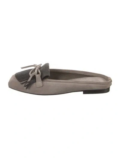 Pre-owned Brunello Cucinelli Monili Suede Mules W/ Tags In Neutral