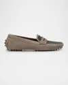Brunello Cucinelli Monili Suede Penny Driving Shoes In Forest Green