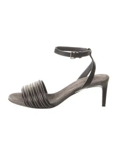 Pre-owned Brunello Cucinelli Monili Suede Sandals In Gray