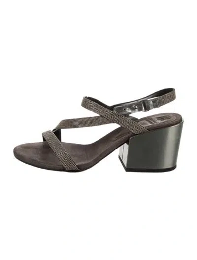 Pre-owned Brunello Cucinelli Monili Suede Sandals In Gray