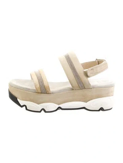 Pre-owned Brunello Cucinelli Monili Suede Sandals In Neutral