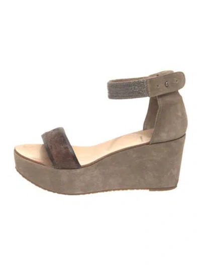 Pre-owned Brunello Cucinelli Monili Suede Sandals In Neutrals