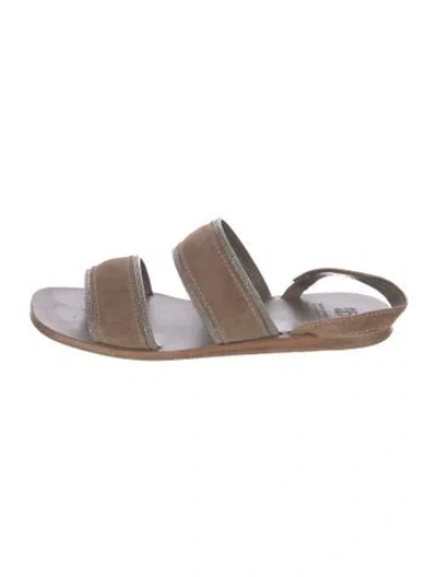 Pre-owned Brunello Cucinelli Monili Suede Sandals In Neutrals