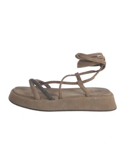 Pre-owned Brunello Cucinelli Monili Suede Sandals In Neutrals