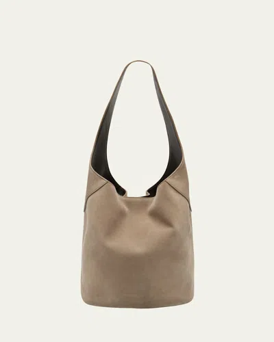 Brunello Cucinelli Monili Suede Shoulder Bag In White