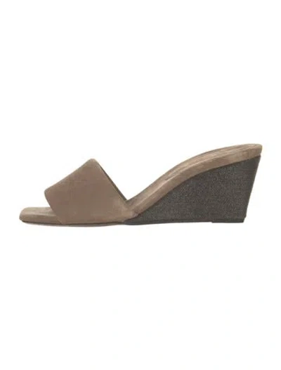 Pre-owned Brunello Cucinelli Monili Suede Slides In Brown