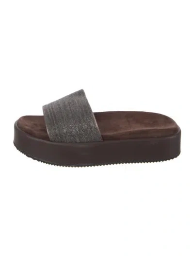 Pre-owned Brunello Cucinelli Monili Suede Slides In Brown