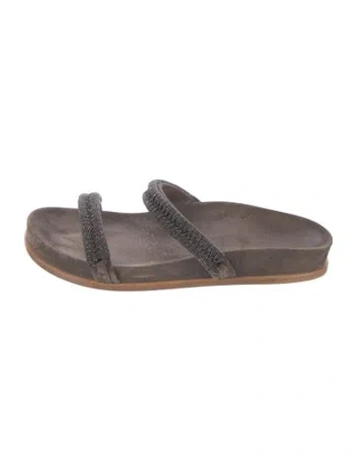Pre-owned Brunello Cucinelli Monili Suede Slides In Brown