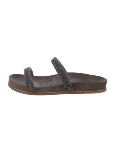 Pre-owned Brunello Cucinelli Monili Suede Slides In Brown