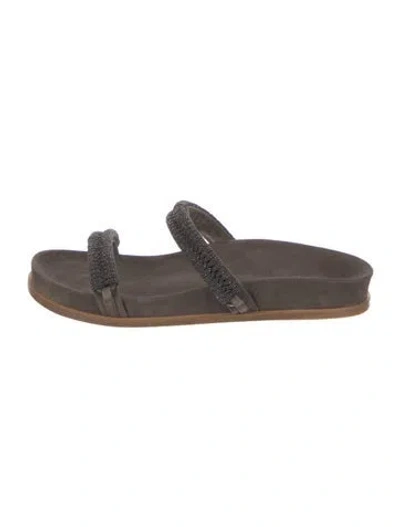 Pre-owned Brunello Cucinelli Monili Suede Slides In Brown