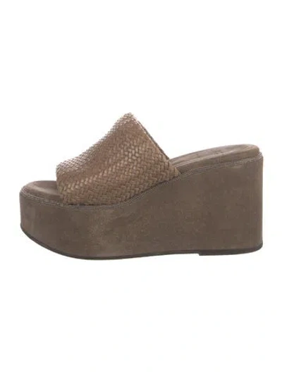 Pre-owned Brunello Cucinelli Monili Suede Slides In Brown