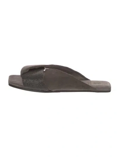 Pre-owned Brunello Cucinelli Monili Suede Slides In Brown