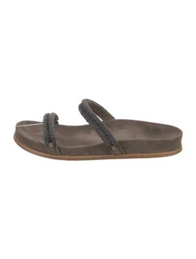 Pre-owned Brunello Cucinelli Monili Suede Slides In Brown