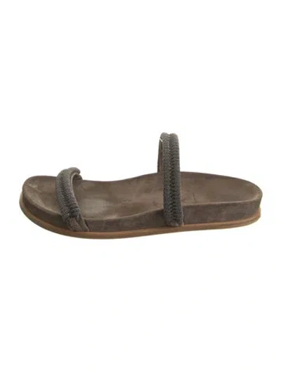 Pre-owned Brunello Cucinelli Monili Suede Slides In Brown