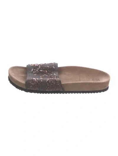 Pre-owned Brunello Cucinelli Monili Suede Slides In Brown