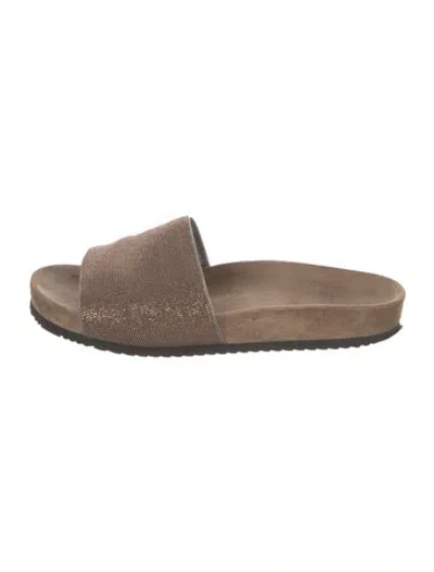 Pre-owned Brunello Cucinelli Monili Suede Slides In Brown