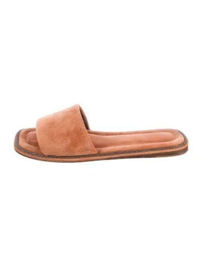 Pre-owned Brunello Cucinelli Monili Suede Slides In Brown