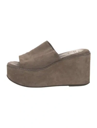 Pre-owned Brunello Cucinelli Monili Suede Slides In Brown