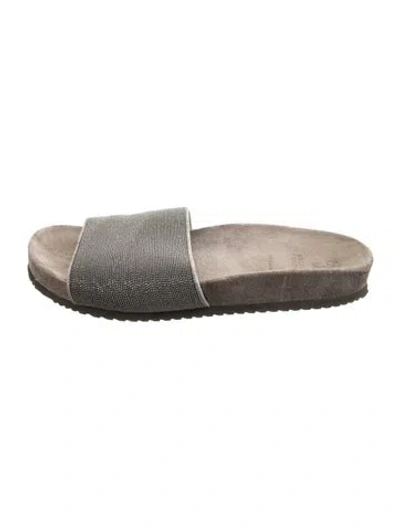 Pre-owned Brunello Cucinelli Monili Suede Slides In Gray