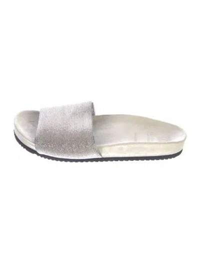 Pre-owned Brunello Cucinelli Monili Suede Slides In Gray