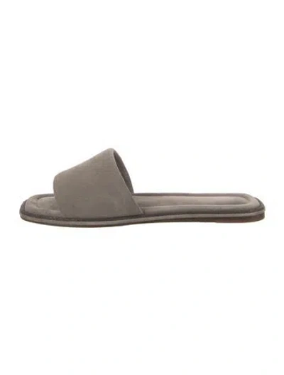 Pre-owned Brunello Cucinelli Monili Suede Slides In Grey